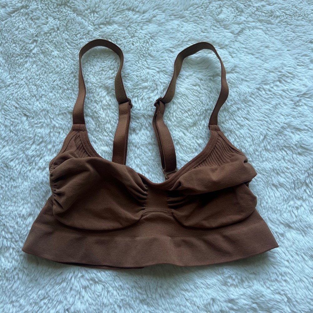 SKIMS Women Seamless Sculpt Bralette Brown Adjustable Strap Size S RN158973 Chic